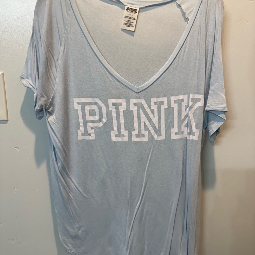 PINK Victoria's Secret Sky Blue V-Neck Tee